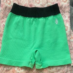 FP Movement by Free People Green Ribbed Biker Shorts with Black Waistband